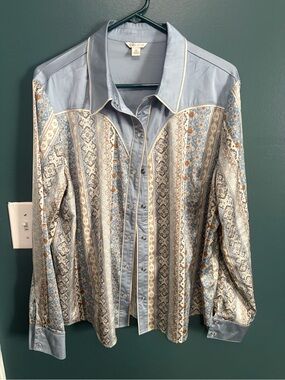 Light Blue Patterned Western-Style  Shirt